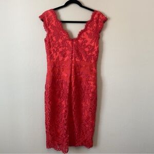 Tadashi Shoji Coral Lace Midi Dress